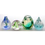 FOUR CAITHNESS GLASS PAPERWEIGHTS, 10CM H, ENGRAVED MARKS, ONE UNMARKED