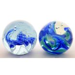 TWO SIMILAR CAITHNESS GLASS DOUBLE MAGNUM SWIRL PAPERWEIGHTS, 14CM H, ENGRAVED MARKS AND NUMBERS