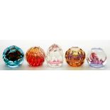 FIVE CAITHNESS GLASS PAPERWEIGHTS, 7CM H AND C, ETCHED AND ENGRAVED MARKS