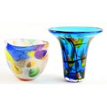 TWO COLOURED GLASS VASES, 18 AND 23CM H