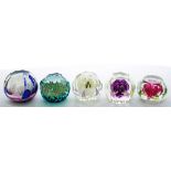 FIVE CAITHNESS GLASS FACETED PAPERWEIGHTS, 7CM H AND C, ETCHED AND/OR ENGRAVED MARKS