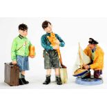THREE ROYAL DOULTON FIGURES - THE BOY EVACUEE, WELCOME HOME AND SAILOR'S HOLIDAY, 16-22CM H, PRINTED