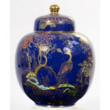 A WILTON WARE BLUE GROUND GINGER JAR AND COVER, 24CM H, PRINTED MARK, CIRCA 1925