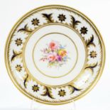 A CROWN STAFFORDSHIRE PLATE PAINTED BY C. GRESLEY, SIGNED, WITH A CENTRAL FLOWER SPRAY IN BLUE AND