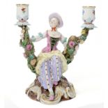 A MEISSEN FIGURAL CANDELABRUM, LATE 19TH/EARLY 20TH C 19CM H, INCISED 1130, IMPRESSED NO, CROSSED