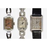 AN OMEGA STAINLESS STEEL DE VILLE LADY'S WRISTWATCH AND TWO OTHERS