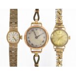 A ROTARY 9CT GOLD LADY'S WRISTWATCH WITH 9CT GOLD TEXTURED BRACELET, BOXED, 14.7G AND TWO OTHER GOLD