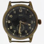 A BERG PLATED GENTLEMAN'S MILITARY STYLE WRISTWATCH, WITH BLACK DIAL