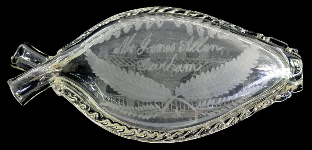 A GLASS GIMMEL FLASK, ENGRAVED WITH THE BRIDGE NEWCASTLE ON TYNE, 22CM, 19TH CENTURY - Image 2 of 2