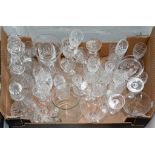 VARIOUS CUT GLASS DECANTERS AND DRINKING GLASSES, ETC