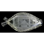 A GLASS GIMMEL FLASK, ENGRAVED WITH THE BRIDGE NEWCASTLE ON TYNE, 22CM, 19TH CENTURY