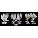 A PAIR OF VICTORIAN DIAMOND MOULDED GLASS RUMMERS, 12.5CM H AND TWO SETS OF SAUCER-BOWL WINE GLASSES