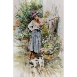 GORDON KING - HARVEST TIME; A COUNTRY GIRL, A PAIR, BOTH SIGNED, WATERCOLOUR, 54CM X 35XM