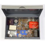 MISCELLANEOUS BRITISH PRE DECIMAL COINS IN A DEED BOX