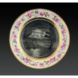 A DOCUMENTARY ENGLISH PORCELAIN PLATE, PROBABLY COALPORT, LONDON DECORATED, DATED 1814 painted by