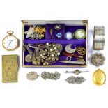 A SILVER BRACELET, A VICTORIAN GILTMETAL LOCKET AND BROOCH, A VICTORIAN AGATE HANDLED SILVER DESK