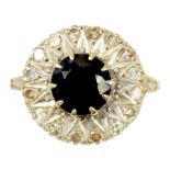 A SAPPHIRE AND DIAMOND CLUSTER RING in gold, marked 18ct, 6.7g, size K½ ++Satisfactory second hand