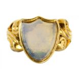 A VICTORIAN GOLD SIGNET RING, 19TH C with agate shield intaglio, unmarked, 4g, size G ++Slight