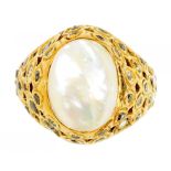 A BLISTER PEARL AND ROSE DIAMOND RING in gold, unmarked, 8.2g, size M ++Satisfactory second hand