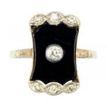 AN ART DECO DIAMOND AND ONYX RING, C1940 in platinum, 3.5g, size N ++Slight wear consistent with