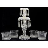 A VICTORIAN CUT GLASS TWO TIER LUSTRE CANDLESTICK, ON DOMED FOOT, 40CM H, LATE 19TH C AND A SET OF