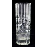 A 1960'S MOULDED GLASS VASE, 25CM H