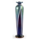 AN OKRA IRIDESCENT GLASS PERFUME BOTTLE, 22CM H, ENGRAVED MARKS