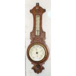 A CARVED OAK BAROMETER BY FRANKS OPTICIAN DERBY, WITH MERCURY THERMOMETER, 53CM H, CIRCA 1900