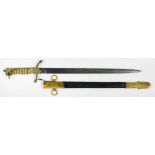 AN 1879/1901 PATTERN ROYAL NAVAL MIDSHIPMAN'S DIRK AND SCABBARD etched blade worn, blade 45.5cm l