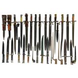 MISCELLANEOUS BRITISH AND FOREIGN BAYONETS, CIRCA WORLD WAR ONE AND LATER mostly with scabbard (