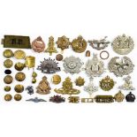 BRITISH MILITARY HEAD-DRESS BADGES, SHOULDER TITLES AND BUTTONS approximately 30