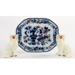 A PAIR OF STAFFORDSHIRE EARTHENWARE MODELS OF SPANIELS, 24CM H, LATE 19TH C AND A VICTORIAN STONE