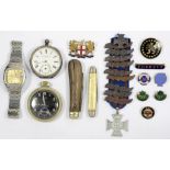 A NICKEL PLATED KEYLESS LEVER MILITARY TYPE WATCH, THE BLACK DIAL INSCRIBED REVUE THOMMEN, A