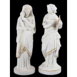 TWO VICTORIAN PARIAN WARE FIGURES OF CLASSICAL MAIDENS, 33CM H, C1870