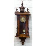 A WALNUT 'VIENNA' WALL CLOCK WITH GRID IRON PENDULUM, 110CM H APPROX