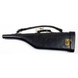 A LEATHER LEG-O'MUTTON SHOTGUN CASE the brass lock stamped SECURE LEVER, with shoulder strap