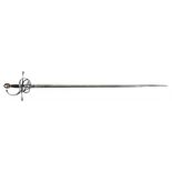 A EUROPEAN RAPIER with cast and chiselled hilt and globular pommel, single fullered double edged