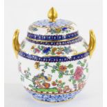 A COPELAND GLOBULAR BONE CHINA POT POURRI VASE, COVER AND INNER COVER, DECORATED WITH CHINESE