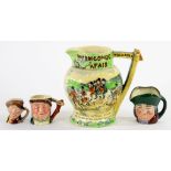 A MUSICAL CROWN DEVON WIDDICOMBE FAIR JUG, 18.5CM H, PRINTED MARK AND THREE ROYAL DOULTON