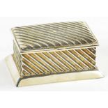 A VICTORIAN SILVER TWO COMPARTMENT POSTAGE STAMP BOX, DIAGONALLY FLUTED, 6CM W, BIRMINGHAM 1895,