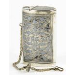 A RUSSIAN SILVER AND NIELLO VESTA CASE, 5.5CM H, MARKED 84, LATE 19TH C, 1OZ 2DWTS