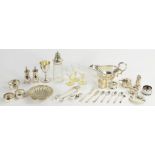 MISCELLANEOUS SILVER CONDIMENTS AND NAPKIN RINGS, APPROXIMATELY 5OZS 10DWTS AND SEVERAL PLATED