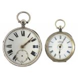 A VICTORIAN SILVER LEVER WATCH, LONDON 1869 AND A SILVER LADIES WATCH