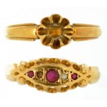 A RUBY AND DIAMOND RING IN 18CT GOLD, BIRMINGHAM 1910 AND AN 18CT GOLD RING SHANK, 4.6G