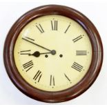 A MAHOGANY SPRING DRIVEN WALL CLOCK WITH PAINTED DIAL, 40CM D, EARLY 20TH C