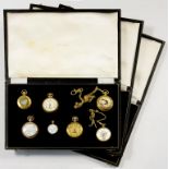 SEVEN VARIOUS GOLD PLATED OR OTHER KEYLESS LEVER WATCHES, EARLY 20TH C AND LATER AND A SET OF