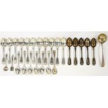 MISCELLANEOUS GEORGE III AND LATER SILVER FLATWARE, PRINCIPALLY TEASPOONS, INCLUDING SEVERAL SETS,