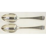 A PAIR OF GEORGE III SILVER TABLESPOONS, OLD ENGLISH PATTERN, LONDON 1805, 5OZS