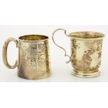 TWO GEORGE V SILVER CHRISTENING MUGS, 7CM AND 8CM H, LONDON 1922 AND SHEFFIELD 1934, 5OZS 15DWTS