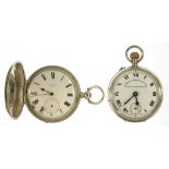 A SILVER KEYLESS LEVER WATCH, THE ENAMEL DIAL INSCRIBED SIMPSONS (BRIGHTON) LTD, QUEENS ROAD